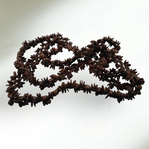 Long Dark Brown Acrylic Shell-Like Bead Necklace - Picture 2 of 4